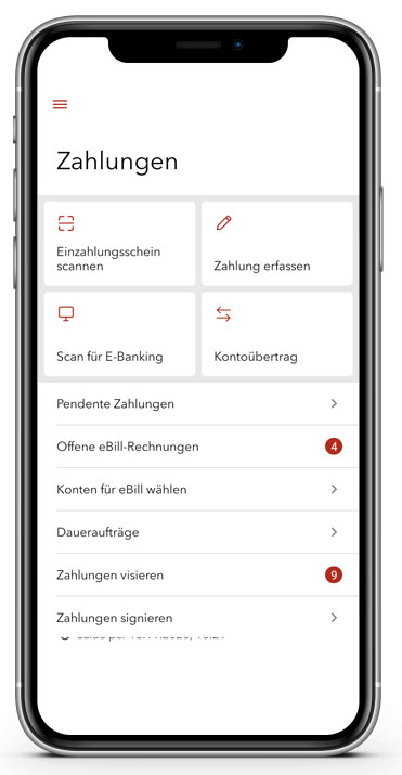 Mobile Banking Ansicht Zahlungen