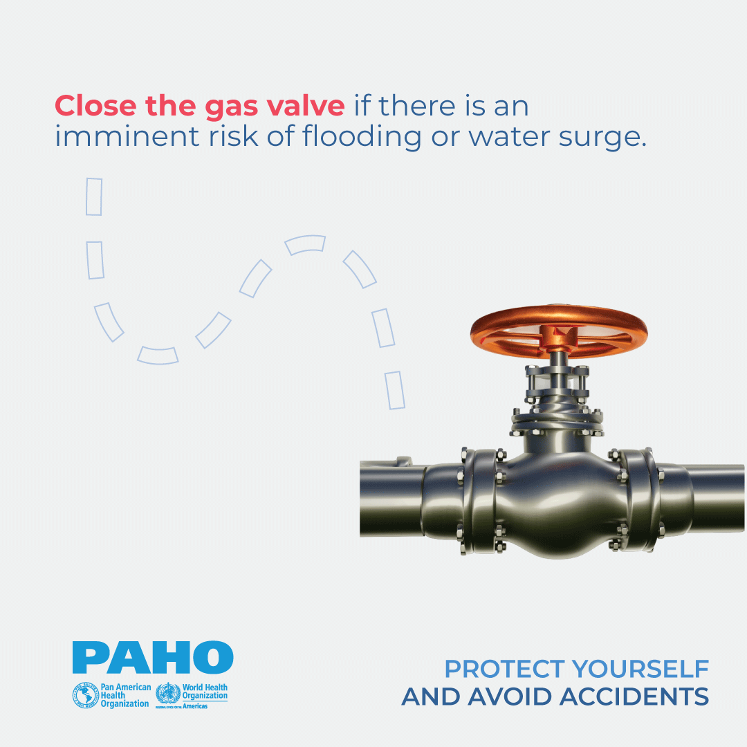 Close the gas valve if there is an imminent risk of flooding or water surge