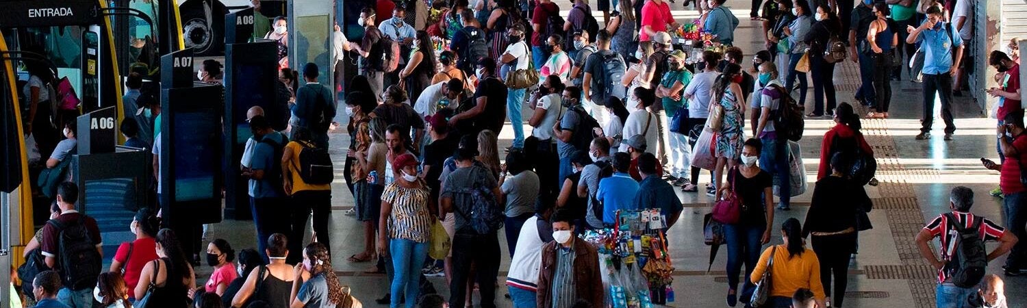 People in a bus station in Brazil