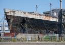 The SS United States moored on the Delaware River in Philadelphia (Matt Rourke/AP)