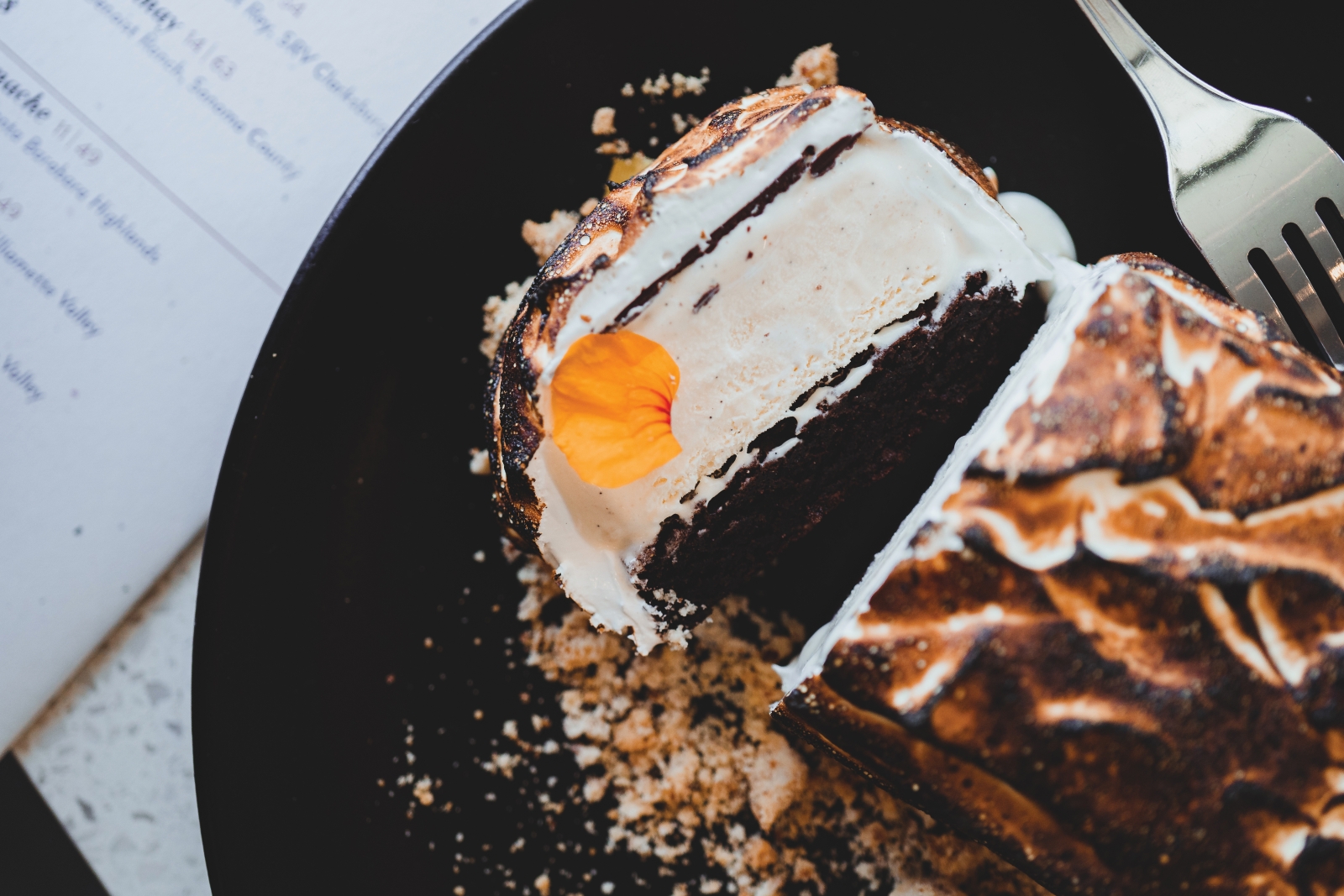 Executive chef Jodie Chavious’ take on the classic baked Alaska, made with a gluten-free chocolate cake, vanilla ice cream, a chocolate “magic shell” and torched Italian meringue.