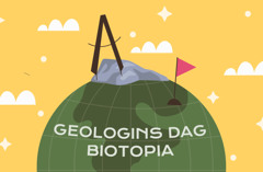 Illustration med jordglob och texten "Geologins dag Biotopia"