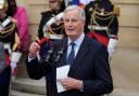 New French prime minister Michel Barnier delivers a speech during the handover ceremony