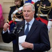 New French prime minister Michel Barnier delivers a speech during the handover ceremony