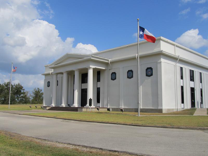 Photo of main library building at Sam Houston Center