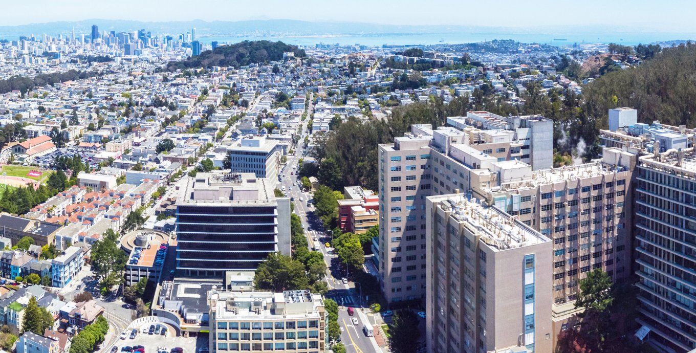 aerial view of Parnassus campus looking east