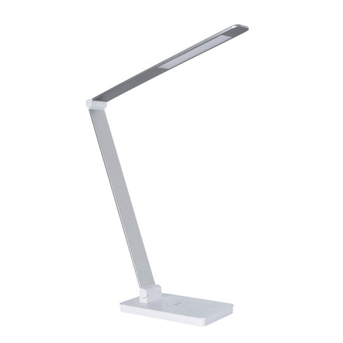 Lampe de bureau LED Amiral - socle blanc - bras et tête gris alu