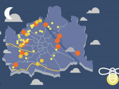 Plan der Glühwürmchen-Fundorte in Wien