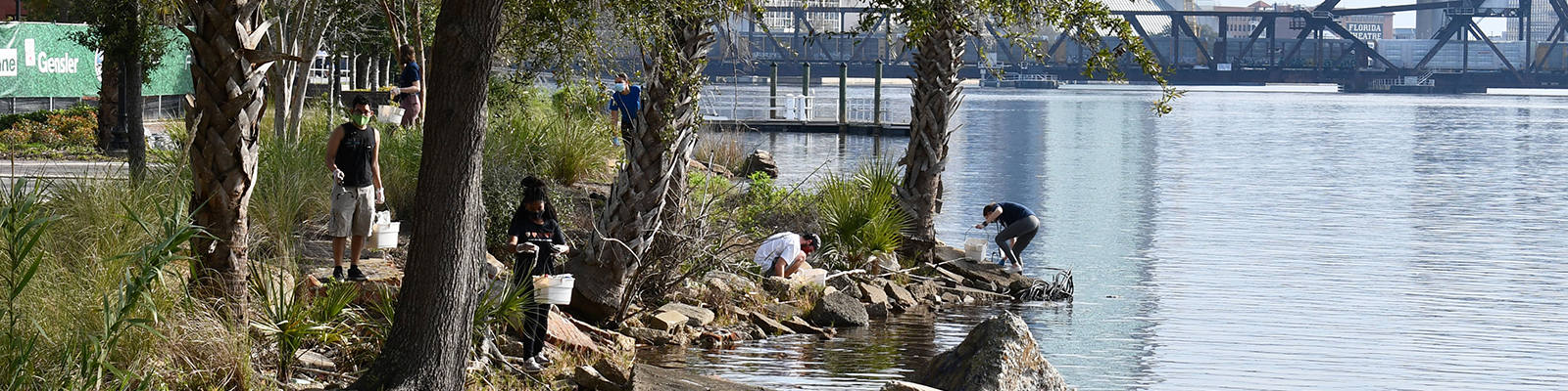 Students picking up trash