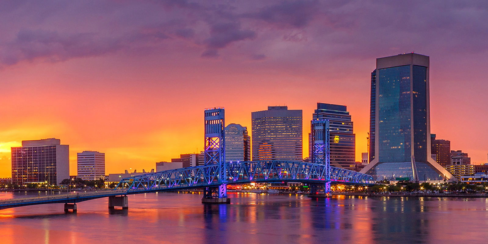 Jacksonville Florida skyline at sunset