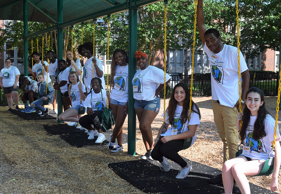 Metrotown participants on swings