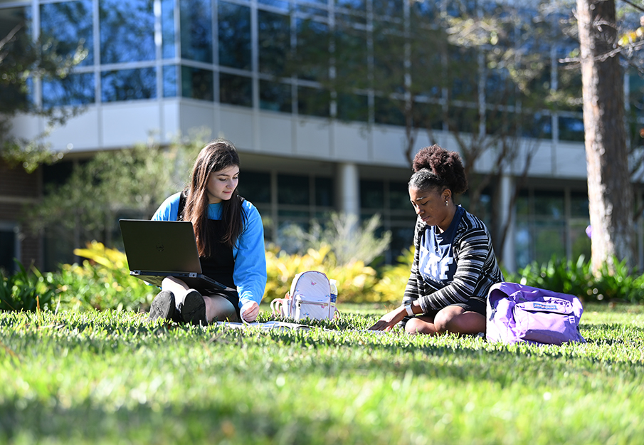 Student studying on campus 