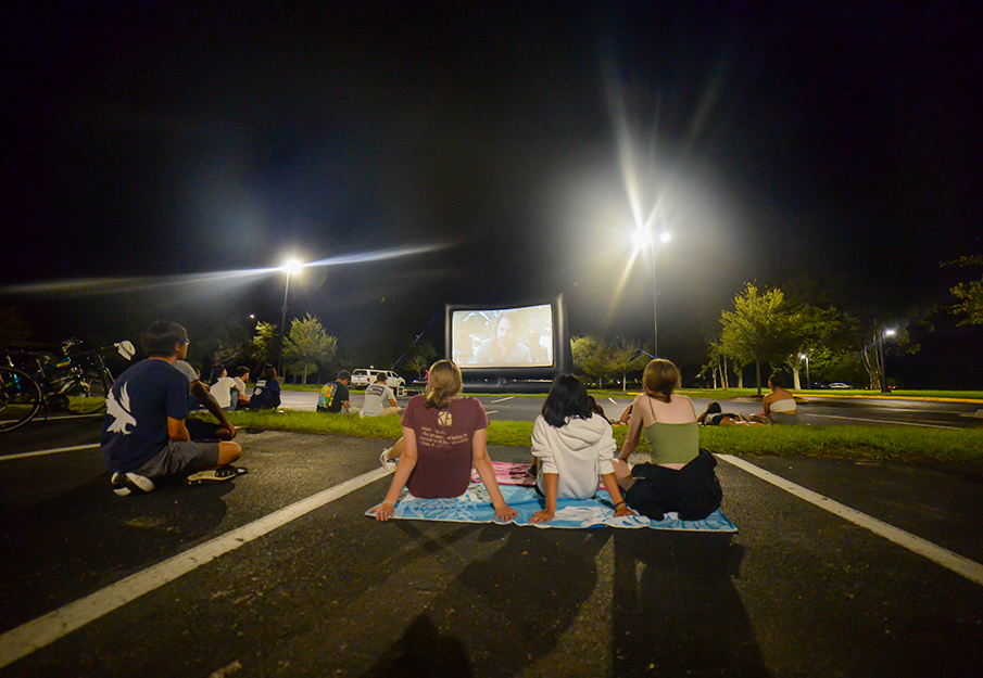 Students watching movie