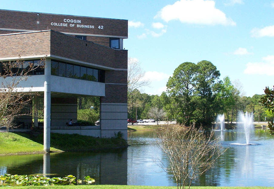 Coggin building from the pond view