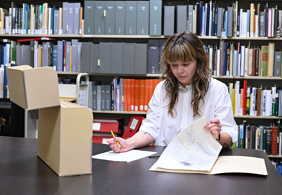 Student going through an old document