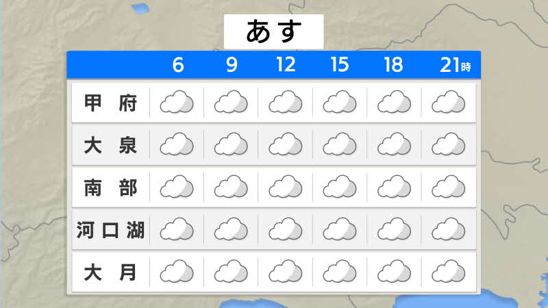 甲府・大泉・南部・河口湖・大月の今日の天気