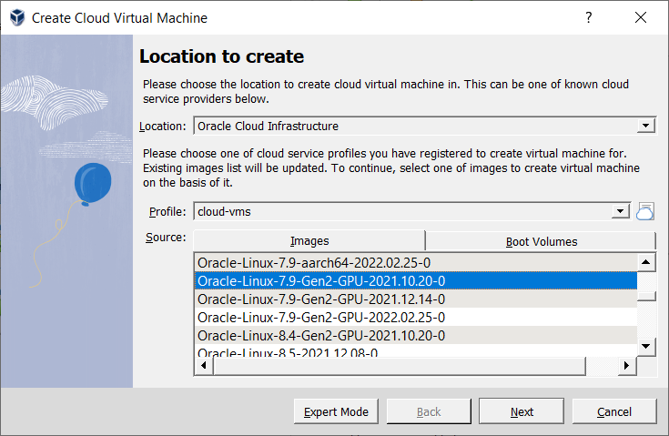 Create Cloud Virtual Machine Wizard