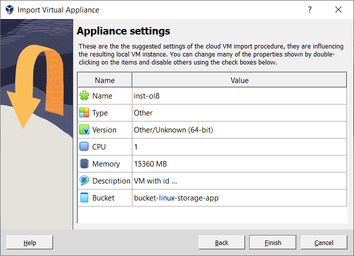 Import Cloud Instance Wizard: Appliance Settings