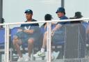 England batting coach Marcus Trescothick (left) and Freddie Flintoff in the stands during the first one day international match at Sophia Gardens, Cardiff. Picture date: Friday September 8, 2023.