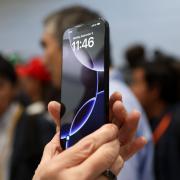 The new iPhone 16 is displayed during an announcement of new products at Apple headquarters (AP Photo/Juliana Yamada)