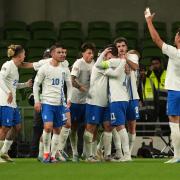 Christos Tzolis (centre) netted Greece’s second goal against the Republic of Ireland (Niall Carson/PA)