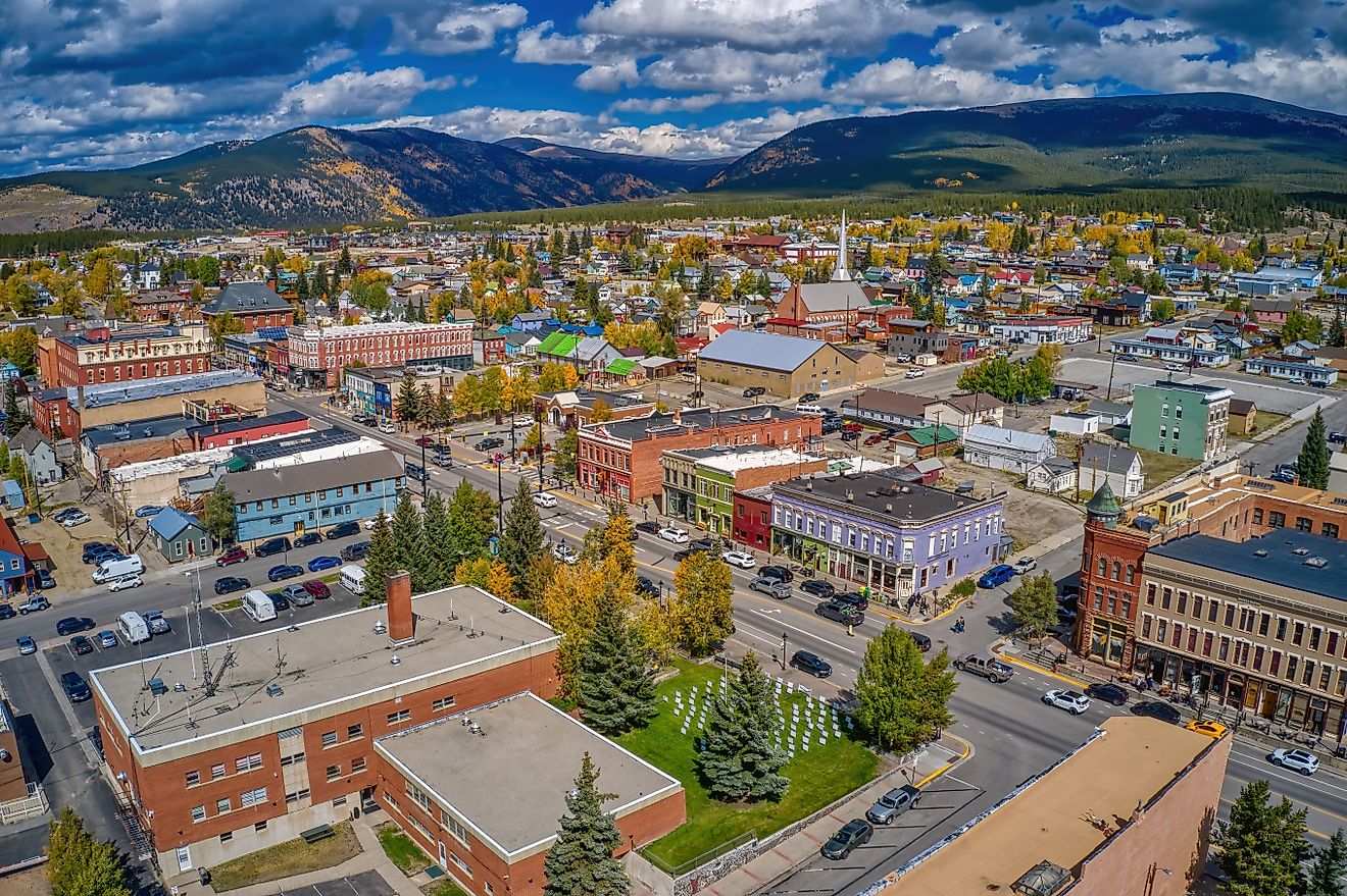 Aerial view of Leadville, Colorado during autumn.