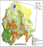 Thumbnail of Location of Walker River Basin (17) and its eight major vegetation types, as well as developed areas. Piñon-juniper woodland and montane shrubland tend to be highly interspersed and were combined for visual clarity. Because meadows occurred in very small patches, they could not be represented on this map. Map generated at Utah State University as part of the GAP conservation mapping project.