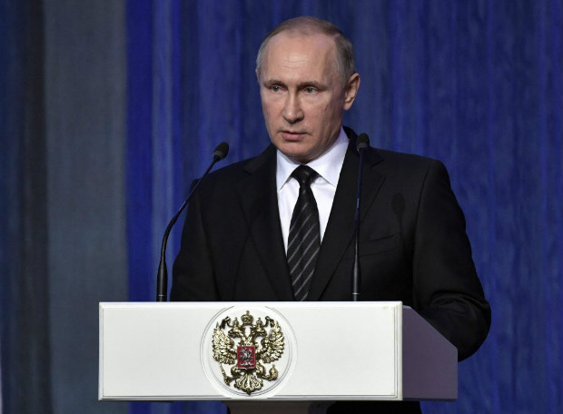 O presidente da R�ssia, Vladimir Putin, discursa para agentes do Servi�o Secreto em Moscou