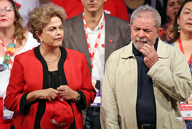 A presidente Dilma Rousseff e Luiz In�cio Lula da Silva durante congresso da CUT em S�o Paulo