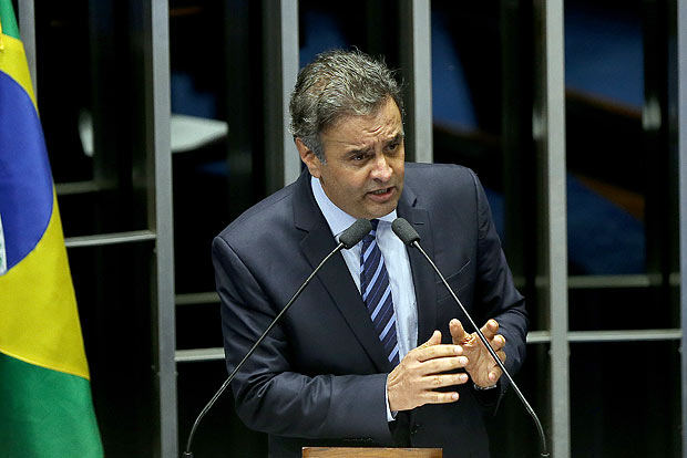 BRAS�LIA, DF, BRASIL, 11.05.2016. Senador A�cio Neves discursa durante a sess�o de cassa��o da presidente Dilma Rousseff. (FOTO Alan Marques/ Folhapress) PODER