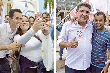 Os candidatos Carlos Grana (PT) e Paulo Serra (PSDB), durante campanha em Santo Andr�