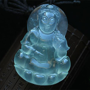 老坑玻璃种天然翡翠A货玉观音挂件-吉祥平安