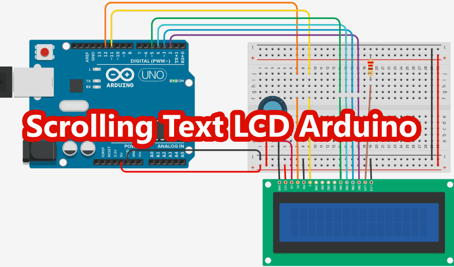 Scrolling text on LCD Example using Arduino simulation