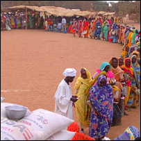 People queuing for food aid, PA