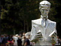 A newly erected monument of scientist Nikola Tesla 