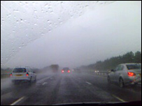 Wet conditions on the M40 near Northampton (Pic: Phil Ludlow)