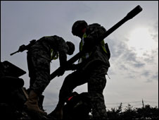 US troops check equipment in South Korea during preparations for the joint military exercise, 5 March
