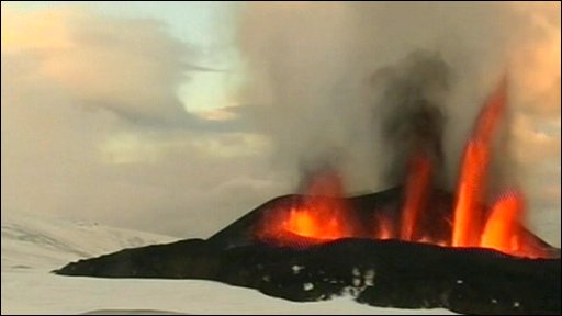 Volcanic eruption at the Eyjafjallajokull glacier