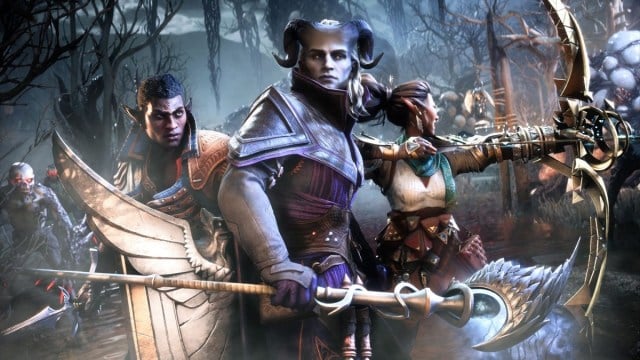 Les membres du groupe Dragon Age The Veilguard entourés de démons