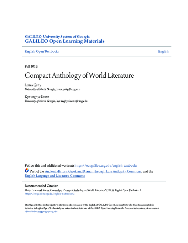 First page of “Compact Anthology of World Literature”