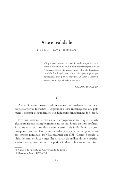 First page of “Arte e Realidade”