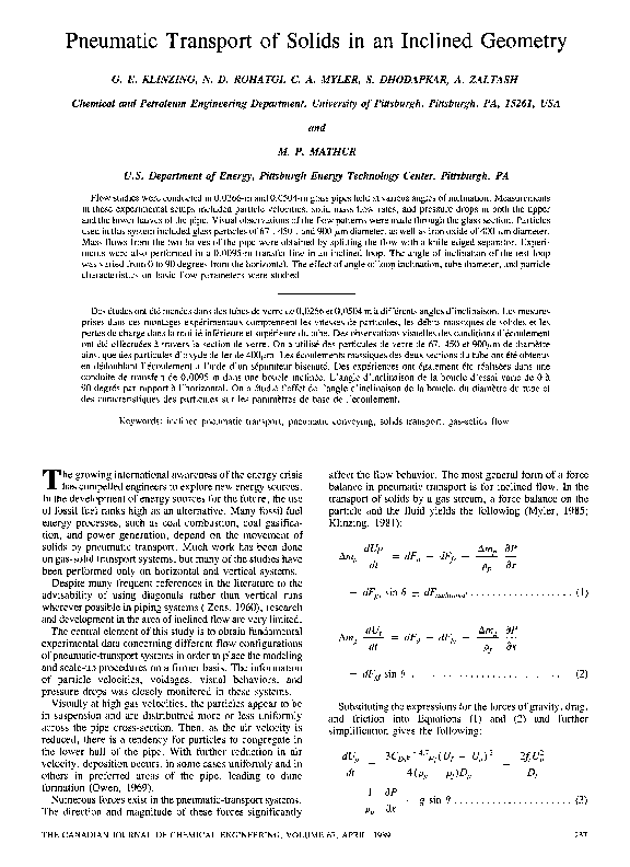 First page of “Pneumatic transport of solids in an inclined geometry”