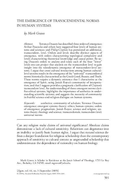 First page of “The Emergence of Transcendental Norms in Human Systems”