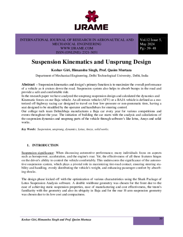 First page of “Suspension Kinematics and Unsprung Design”