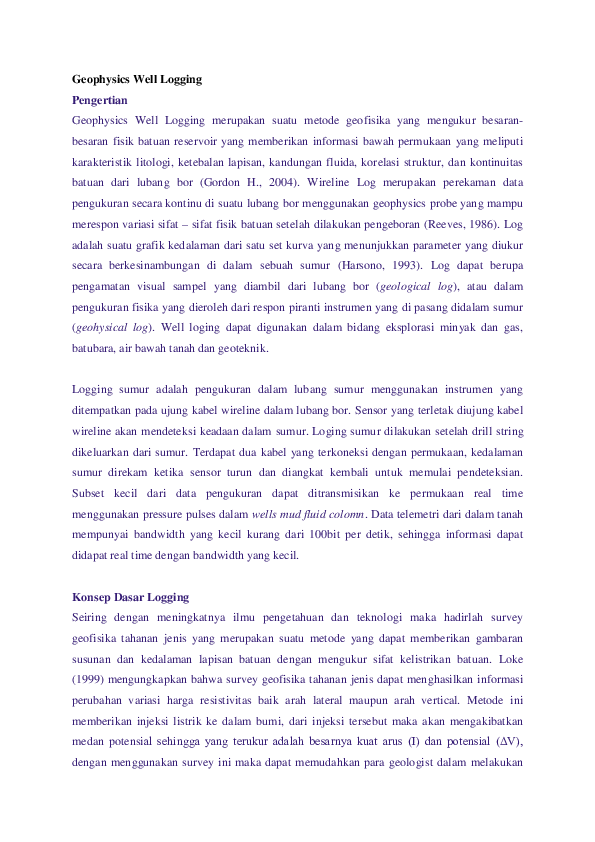 First page of “Geophysics Well Logging”