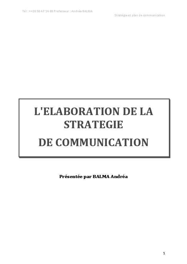 First page of “Elaboration d'une stratégie de communication”