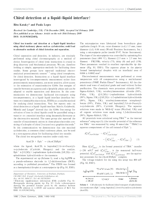 First page of “Chiral detection at a liquid–liquid interface”