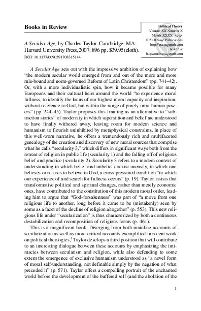 First page of “Book Review: A Secular Age by Charles Taylor”