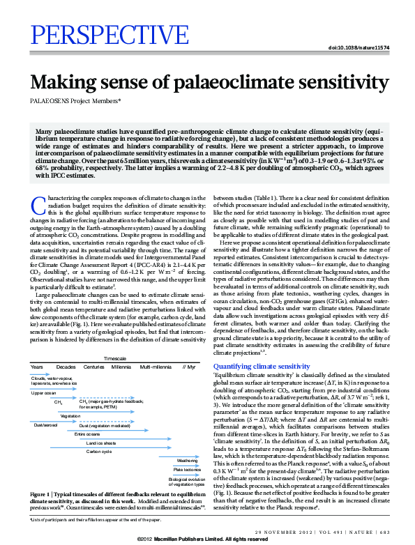 First page of “Making sense of palaeoclimate sensitivity”