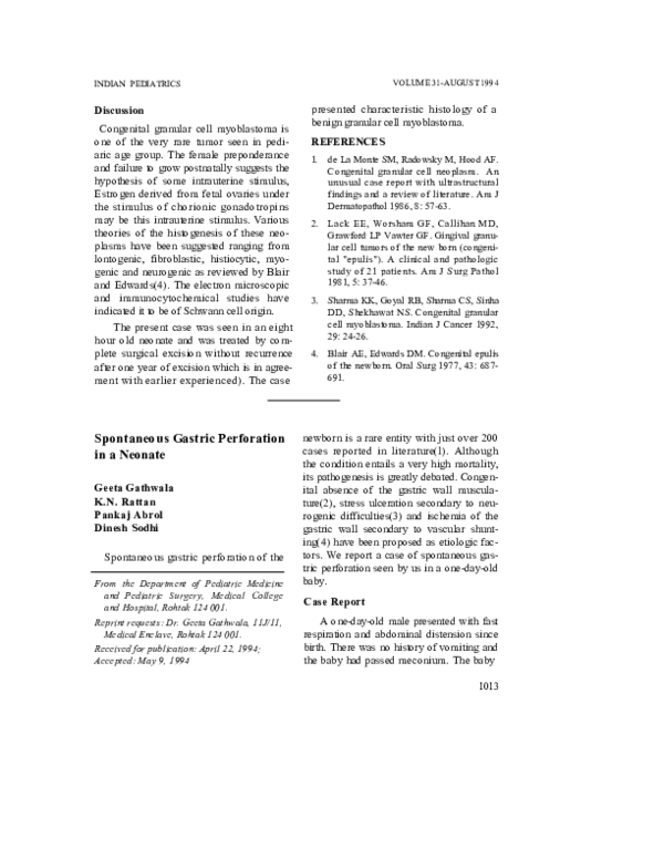 First page of “Spontaneous gastric perforation in a neonate”